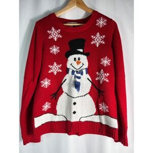 Carolyn Taylor Womens Large Red Snowman Snowflake Ugly Christmas Holiday Sweater